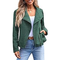 AUTOMET Womens Faux Leather Jackets Suede Fall Fashion 2024 Outfits Winter Clothes Open Front Cropped Coat Outwear