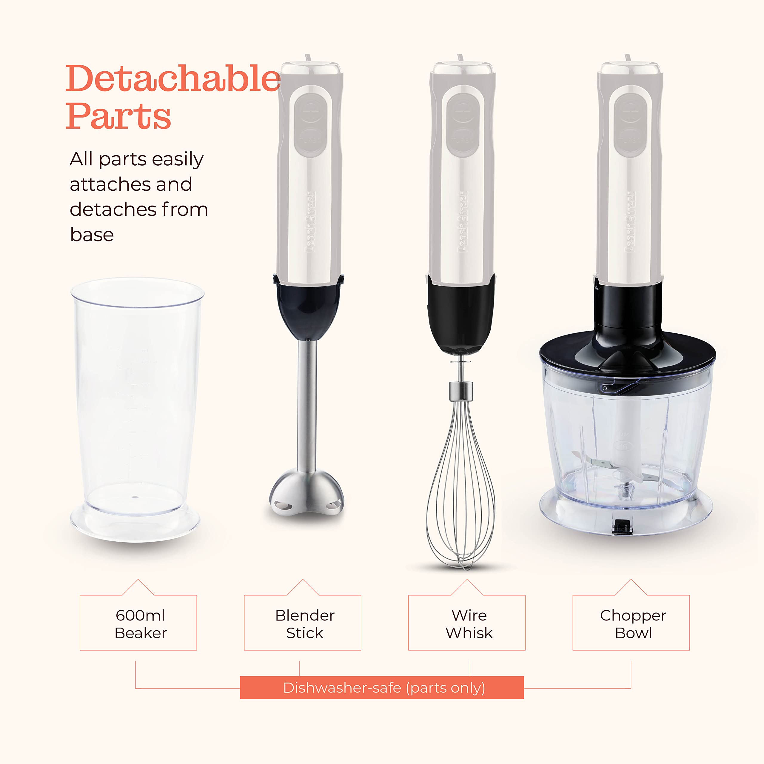 Multi-Use Immersion Blender, Hand Blender with Powerful Copper Motor 800W, High Speed, Turbo Mode, 3 in 1 Handheld Blender Stick Stainless Steel Blades, Whisk, Beaker with Measuring Marks, and Chopper