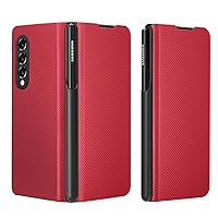 Cell Phone Case Wallet Slim Fit Case Compatible with Samsung Galaxy Z Fold 3 Case with S Pen Holder Slim Protective Case Carbon Fiber Case Ultra Thin PC Protective Cover Protective Phone Case Galaxy Z
