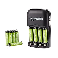 Amazon Basics 12 Pack AAA 800 mAh Rechageable Batteries with 4-Hour Rapid Battery Charger Set, Overcharge Protection, Pre-Charged