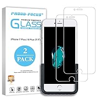 iPhone 7 Plus 8 Plus Screen Protector, Glass Screen Protector for Apple iPhone 8 Plus iPhone 7 Plus [0.2mm Ultra-thin] [Easy-applied Fixture] [10H Hardness HD Clear] Proud-Focus Screen Protector 2PACK