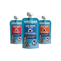 Solid Gold Bone Broth for Dogs - Dog Food Topper Rich in Collagen & Superfoods - Nutrient Dense Dog Gravy Topper for Dry Food - Promotes Gut Health & Hydration - Chicken, Turkey, & Beef 12 Packs