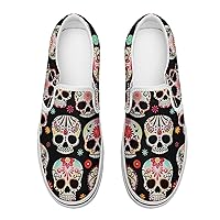Cool Skull3 Women's Slip on Canvas Loafers Shoes for Women Low Top Sneakers