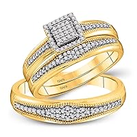 The Diamond Deal 10kt Yellow Gold His Hers Round Diamond Cluster Matching Wedding Set 1/3 Cttw