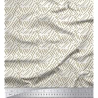 Soimoi White Japan Crepe Satin Fabric Brush Stroke Abstract Printed Fabric 1 Yard 42 Inch Wide