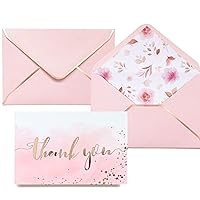 Winoo Design Heavy Duty Rose Gold and Pink Thank You Cards with Envelopes - 36 PK - 4x6 Bridal Shower Thank You Cards Baby Shower Baby Girl Thank You Notes for Wedding Birthday