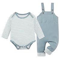 Baby Boy Clothes Newborn Boy Outfit Infant Boy Stripe Romper Overall Pants Set with Pocket 0-24M