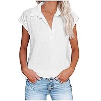 Women's Casual Cap Short Sleeve T Shirt Henley V-Neck Button Up Dressy Blouses Plain Solid Color Tee Tops T-Shirts