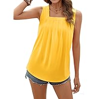 Ladlop Summer Square Neck Tank Tops for Women Pleated Loose Fit Casual Sleeveless Tops Shirts Flowy