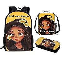 Afro Backpack and Lunch Bag Set for Girls Name Custom Bookbag Lunch Box 8-10 African Magic Black Kids School Bag Personized Pencil Case