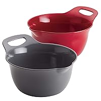 Rachael Ray Tools and Gadgets Nesting / Stackable Mixing Bowl Set with Pour Spouts and Handle - 4 and 5 Quarts, Red and Gray