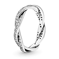 Pandora Sparkling Twisted Lines Ring - Gift for Her - Stackable Sterling Silver Ring for Women - Sterling Silver with Clear Cubic Zirconia
