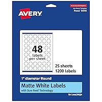 Avery Matte White Round Labels with Sure Feed, 1