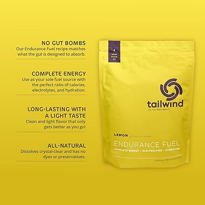 Tailwind Nutrition Endurance Fuel Lemon 50 Servings, Hydration Drink Mix with Electrolytes and Calories, Non-GMO, Free of Soy, Dairy, and Gluten, Vegan Friendly