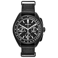 Bulova Men's Archive Series Lunar Pilot 6-Hand Chronograph Precisionist Black Ion-Plated Stainless Steel, Black NATO Strap and Sapphire Crystal Style: 98A186