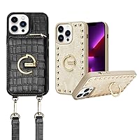 CUSTYPE for iPhone 13 Pro Max Case Wallet Black & Case with Ring Beige Apple 13 Pro Max (6.7 inch 2023)