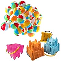Inflatable Beach Balls 5 inch for The Pool, Beach, Decorations (25 Balls) and Sand Castle Building Kit, Beach Toys, Beach Bucket, Sand Castle Molds for Kids, Gift Toy for Ages 1 2 3 4 5 6 7 8 9,