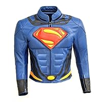 Men's Fashion Motorbike Real Leather Jacket Blue and Red