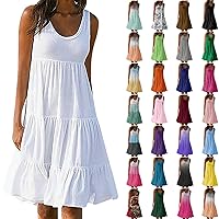 Summer Dresses for Women 2024 Sleeveless Beach Tank Dress Casual Crew Neck Sundress Plus Size Ruffle Swing Dresses
