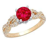 Clara Pucci 1.45 Brilliant Round Cut Solitaire Stunning Simulated Ruby Accent Anniversary Promise Engagement ring Solid 18K 2 tone Gold