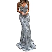 Changjie Women's Sequins Prom Dresses Mermaid Long Evening Party Gown