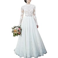 A Line Full Lace Long Sleeve Wedding Dress Bride Dress