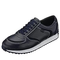 Men's Big Size Navy Blue Leather Handcrafted Lightweight Fashion Sneakers Men's Casual Shoes
