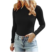 Ribbed Knit Long Sleeve Tops for Women Slim Fit Turtleneck Base Layer Shirts Fall Winter Lightweight Sweater Pullover Blouses