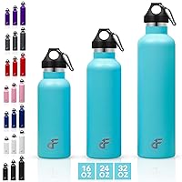 Stainless Steel Water Bottle Standard Mouth, Carabiner Clip (16, 24, or 32oz) 3 Size, 8 Color, and Multi-pack Options – Vacuum Insulated, Double Walled, Powder-Coated Sweat Proof Thermos
