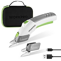 WORKPRO Cordless Electric Scissors with 2 Blades, 4V Rechargeable Powerful Shears Cutting Tool for Fabric, Leather, Carpet and Cardboard, Power Shears for Sewing, Scrapbooking, Crafting