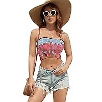 Animals Flamingo Bird Women's Sexy Crop Top Casual Sleeveless Tube Tops Clubwear for Raves Party