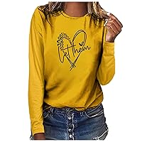 Women Love Her Letter Print Tee Topd Long Sleeve Valentines Day Casual Tshirt Funny Love Heart Crewneck Blouses