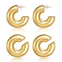 Chunky Gold Hoop Earrings and Ear Cuffs for Women Non Piercing, Hypoallergenic 18K Gold Plated Stainless Steel Thick Earrings Lightweight for Women Girls Trendy Jewelry Gifts