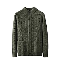 Retro Trend Jacquard Stand Collar Knitted Cardigan Men's Autumn and Winter Casual Thick Sweater Coat Men