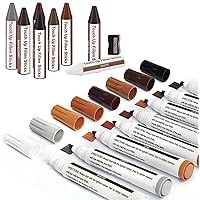 Furniture Markers Touch Up - 17PCS Furniture Repair Kit, 8 Colors Wood Markers and Wax Sticks with Sharpener Kit Used for Stains, Scratch, Wood Floors, Stains, Tables, Desks, and Cover Ups