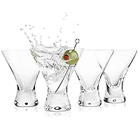 BENETI Martini Glasses Set of 4 | Made in Europe | 8oz Clear Stemless Cocktail Bar Drinking Glassware Set for Parties (4 Pack)