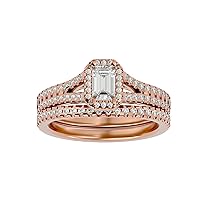 Certified 18K Gold Dual Ring in Emerald Cut Moissanite Diamond (0.49 ct) Round Cut Natural Diamond (0.64 ct) With White/Yellow/Rose Gold Engagement Ring For Women