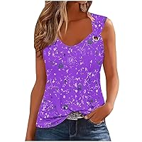 2024 Tank for Women Sleeveless V-Neak Camisoles Heart Printed Tees Loose Fit Casual Novelty Comfy T-Shirt