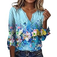 Womens Summer Tops V Neck Bell Sleeve Floral Print Dressy Blouses Casual Plus Size Shirts for Curvy Women