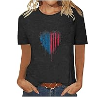 Funny USA Flag Love Heart Shirt Women Summer Short Sleeve Patriotic T-Shirt 4th of July Cute Star Stripe Tee Tops