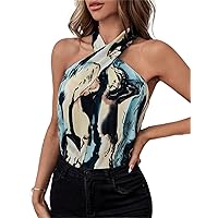 Women's Tops Sexy Tops for Women Shirts Marble Print Halter Neck Blouse Women's Shirts