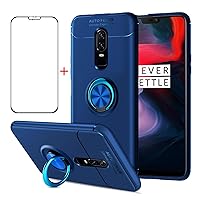 for Oneplus 6 Case Screen Protector Compatible for Oneplus 6 Cover [with Tempered Glass Free] Carbon Fiber Silicone Bracket Shockproof Phone Cases 6.28
