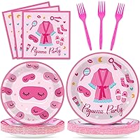 100 Pcs Pajama Party Supplies Sleepover Paper Plates Napkins Spa Slumber Party Tableware Set For Girls Birthday Party Decorations Serve 25 Guests