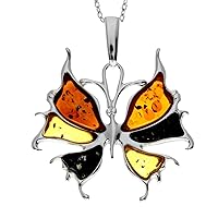 925 Sterling Silver & Genuine Baltic Amber Modern Butterfly Pendant - AD223