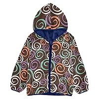Toddler Jacket Retro Spiral Elements Colorful Toddler Girls Coat Navy Blue Fleece Zip Up Jacket 3T