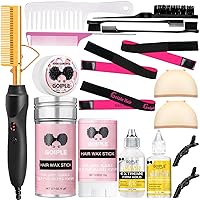 Goiple Electric Hot Comb Hair Straightener, Deluxe Electrical Straightening Comb Curling Iron for Natural Black Hair Wigs Pressing Combs with Wig Glue Hair Wax Stick Set