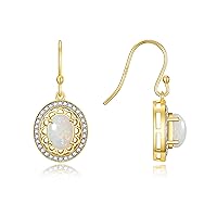 RYLOS 14K Yellow Gold Princess Diana Inspired Earrings - Oval Shape Gemstone & Diamonds - 8X6MM Birthstone Earrings - Timeless Color Stone Jewelry