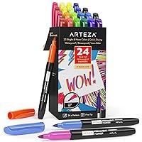 ARTEZA Colored Permanent Markers, Set of 24 Fine Tip Paint Pens, 23 Bright and Neon Colors, Waterproof Rock Painting, Art and Craft for Glass, Wood