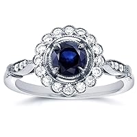 Kobelli Antique Style Floral Sapphire and Diamond Engagement Ring 4/5 Carat (ctw) in 14k White Gold