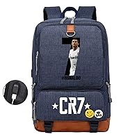 Durable Cristiano Ronaldo Printed Knapsack with USB Charging Port-Unisex Daily Bookbag Novelty Daypack for Travel